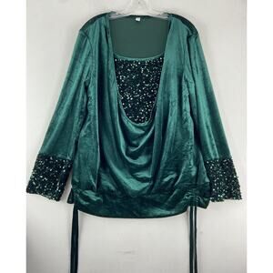 Noracora Green Velvet One Piece Tank Top Blouse Size Large (888)